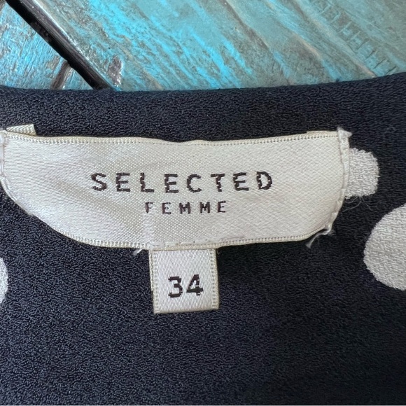 Selected Femme Navy Blue & White Polka Dot Vneck Sweater Size 34 - Picture 7 of 11